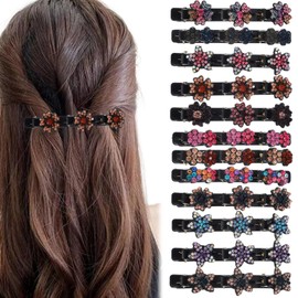 Crystal Flower Hair Clip Double Layer Braided Hair Clips Elegant Braided Hair Clips Sparkling Hair Clip Crystal Stone Hair Styling Clip Long Hair Clips Rhinestone Hair Clip Women