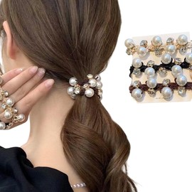 3Pcs Pearl Hair Ties Elastic Hair Scrunchies Ponytail Hair Styling Ties Crystals Pony Tail Hair Band Hair Ropes Hair Accessories for Women Girls