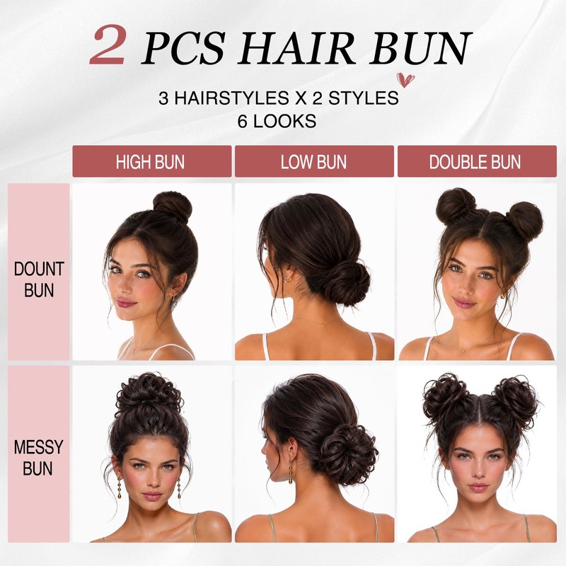 2PCS Messy Bun Hair Piece for Women, Small Donut Bun