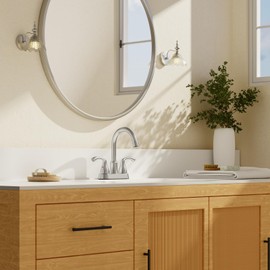 Phiestina Centerset 4 Inch 2 or 3 Holes Brushed Nickel Bathroom Faucet, Vanity Sink Faucet with 360 Swivel Spout, Metal Pop-up Drain and Water Supply Lines, JC180-BN