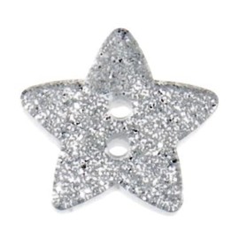 Pack of 10 x Star Shaped Glitter Buttons 18mm Silver, for Christmas Crafts, Sewing, Knitting, Crochet.