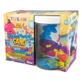 TUBAN Hydrophobic Sand - Set of 5 Colours and Aquarium - Colours: Yellow, Orange, Red, Blue, Purple - Kinetic Dynamic Sand - Toy for Kids