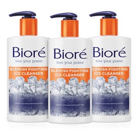 Biore Blemish Fighting Ice Cleanser Face Wash with Salicylic Acid, Clears and Helps Prevent Acne Breakouts, Cools & Refreshes Skin, Oil Free, 6.77 Oz (Pack of 3)