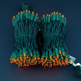 SWEET SHINE Orange LED Wide Angle Christmas Lights, Pack of 2 Sets 33 Ft 100 LED Green Wire 5mm Lights Set, UL Certified Commercial Grade Amber Holiday String Light (Orange)