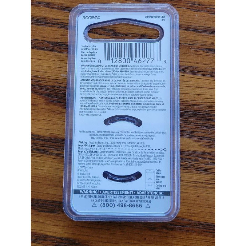 Rayovac CR2032 Battery, 3V Lithium Coin Cell CR2032 Batteries (1