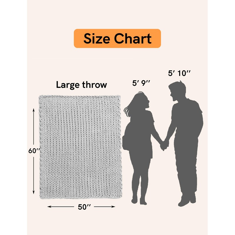 YnM Chunky Throw Blanket, Hand Knitted with Chenille Yarn, Skin