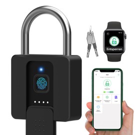 Lock Fingerprint, Eseesmart Padlock, Lock with Key, Fingerprint, App, Large Padlock with Fingerprint, Waterproof, Door, Garage, School, Warehouses
