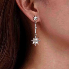 Inateannal Vintage Crystal Starburst Drop Earrings Long Rhinestone Northstar Earrings Gold Cz Star Dangle Earrings Cz North Star Stud Earrings Jewelry for Women and Girls