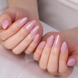 Artquee 30 Pcs Light Purple Short Press on Nails Almond Fake Nails Tips Glossy Reusable Artificial False Nails Kit in 15 Sizes