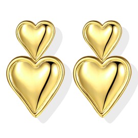 Gold Heart Earrings for Women Girls Heart Drop Earrings Double Heart Statement Dangle Earrings Jewelry Gifts