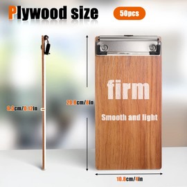 Harloon 50 Pcs Mini Wood Clipboard Check Presenters Bulk Small Wooden Clip Half Page Clipboard Check Presenter Clipboard for Restaurants Waitress Guest Receipt Menu Holder, 8 x 4'' (Light Brown)