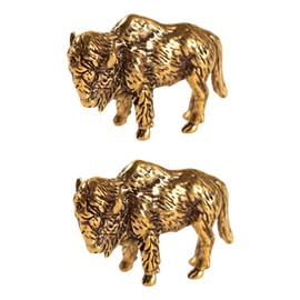 NOIAFZY 2 Pc Vintage Brass Bison Statue - Handcrafted Collectible Animal Figurine for Living Room & Bedroom Decor