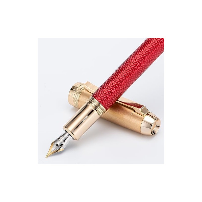 Jinhao 92 Pluma estilográfica roja punta media, metal sólido con