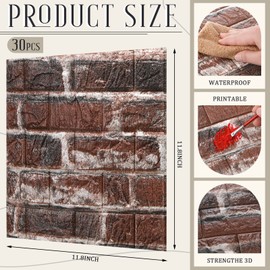 Tinlade 30 Pcs 28.81 Sq ft 3D Wall Panels Peel and Stick Foam Brick Wallpaper Printable Faux Brick Wall Panels Decorative Self Adhesive Tiles Waterproof(Red Brick)