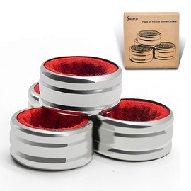 Sunnyac Pack of 4 Kitchen Stainless Steel Wine Bottle Collars, Durable and Plated Wine Drip Ring (Red Wave)