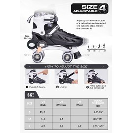 METROLLER Roller Skates for Girls and Boys Teens, Adjustable 4 Sizes for Kids Toddler Rollerskates with Light up Wheels, for Youth Women and Men