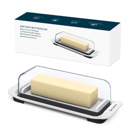KITCHENDAO Airtight Butter Dish with Lid for Countertop and Refrigerator Door Shelf, Butter Keeper, Plastic Butter Holder Tray Container for West/East Coast Butter, White