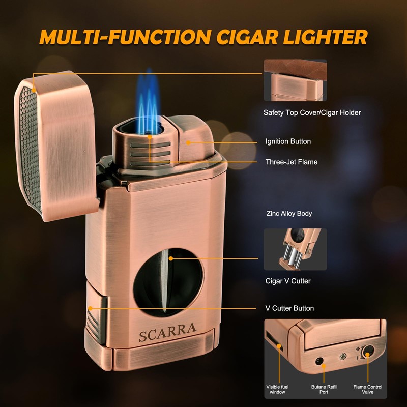 SCARRA Cigar Torch Lighter, Multi-Function 3-in-1 Cigars Lighter Gift for
