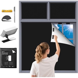 Película Opaca para Ventana De Dormitorio Kit, 10 Pares Velcro, 100% Blackout Oxford Tela, Cortinas Portátiles para Caravanas, Viaje Cortadas a Cualquier Medida (145 * 100cm)