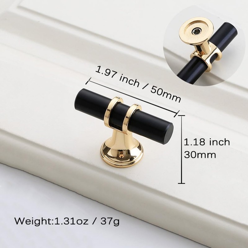 Pidynx 6 Pack Black and Gold Cabinet Knobs 1.97" Black