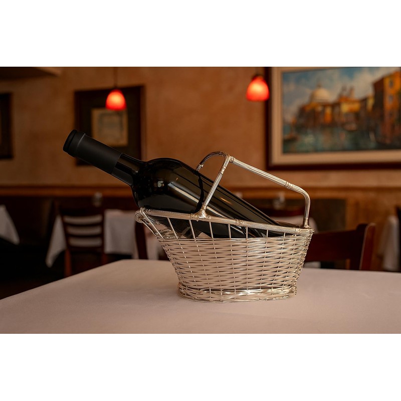 9.75 Inch Silver Plated Wine Bottle Cradle with Basket Weave