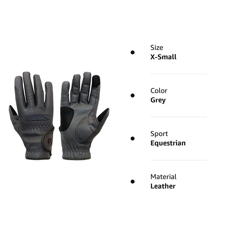 eGlove EQUEST GRIP PRO Leather Touchscreen Horse Riding Gloves (Grey,