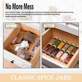 Glass Spice Jars with Bamboo Airtight Lids - (4 Pack) - 4 oz Square Spice Bottles with Shaker Lids - Clear Empty Shaker Seasoning Jars with Preprinted Spice Jars Labels for Spice Rack, Drawer, Cabinet