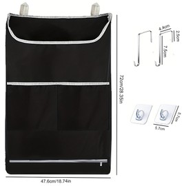 Hshenjhu Laundry Bag for Hanging, Foldable Durable Dirty Laundry Bag with 2 Stainless Steel Hooks and 2 Suction Hooks, Travel Laundry Bag for Bathroom, Bedroom, 78 x 48 cm, Black