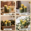 Sage Green Moving Flame LED Pillar Candles with Remote Set