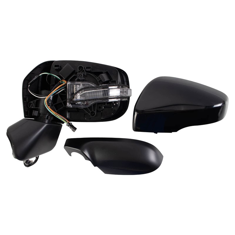 TRQ Driver Side Heated Power Mirror Smooth Black Manual Fold
