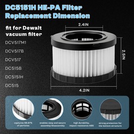 Vac Filter fit for DEWALT DC5151H DCV517B DC515 DCV517 DCV517M1 DC515B 18V 20V Wet Dry Portable Vacuum 2 Pack LUXRILIX