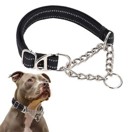 Black Martingale Collar for Dogs, Medium Reflective Nylon Dog Chain Collar Adjustable Heavy Duty Dog Collar for Small Medium Large Dogs