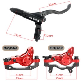 HAIKS Zoom HB875 Hydraulic Disc Brakes Set, Black, Mountain Bike Left Front 1400mm Right Rear 800mm, Adapter Fit EBike Fat Bike Bicycle for Mountain Bike, Road Bike