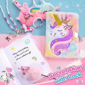HappyGoLucky Unicorn Gifts for Girls 3 4 5 6 7 8 Years, Diary with Lock Unicorn Academy Gift Girls 3 4 5 6 7 8-11 Years Girls Toy Unicorn Stuffed Toy