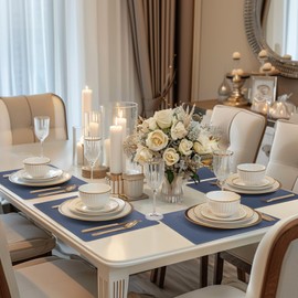 Qixovren Faux Leather Placemats Set of 6, 17’’×11.8’’ Non-Slip Base Heat Resistant Oilproof Wipeable Place Mat, Rectangular Washable Dining Table Mat, Gift for Family, MidnightBlue