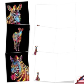 The Best Card Company - 20 Assorted Blank Note Cards Box Set 4 x 5.12 Inch with Envelopes (10 Designs, 2 Each) - Rainbow Zebras AM10327OCB-B2x10