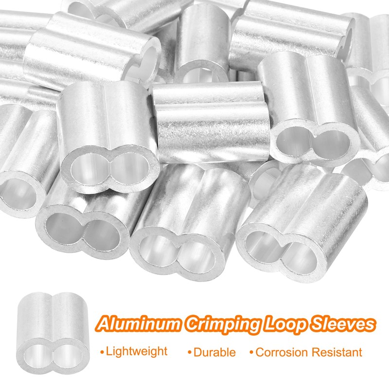 uxcell 20Pcs Aluminum Crimping Loop Sleeve for 3/8" Diameter Wire