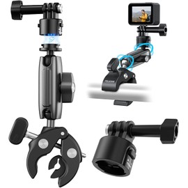 TELESIN° S2 Quick Release Clamp Mount, Bike Motorcycle Handlebar Roll Bar Tube Clip Holder Attach Accessories for GoPro Hero 13 12 11 10 9 8 Insta360 X3 X4 GO3 Ace Pro DJI Action 3 4 Pocket 3 Mounting