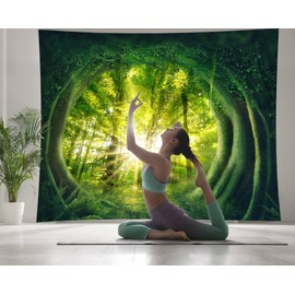 Hoisy Large Tapestry Wall Hanging Sunrise Landscape Wall Tapestry Tree 240X220 cm Living Room Bedroom Garden Yarn