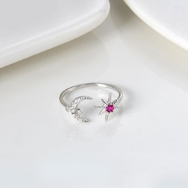 SILBERTALE Cubic Zirconia Ring Women's Bow/Moon & Star/Flower/Heart - Open Friendship Rings Jewellery, Adjustable Size 54-57