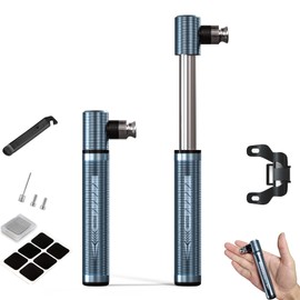 YOXUE Aluminum Alloy Bike Pump, Portable Mini Bicycle Pump,Fits Presta and Schrader valves， Mini Bicycle Tire Pump for Road, Mountain and BMX Bikes，Ball Pump with Needle 160 PSI
