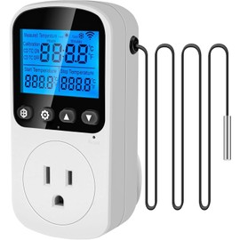 Plug in Thermostat Temperature Controller, Digital Thermostat Controlled Outlet Plug Heating Cooling Control, Temperature Controlled Outlet 5 Modes, Countdown Timer, Celsius Fahrenheit（TC819）