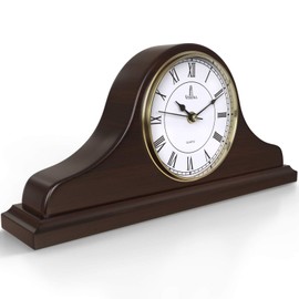 Mantel Clock Battery Operated - Wooden Mantle Clock - 15x7.5 - Silent, Made of Real Wood & Easy to Read - for Living Room Decor Above Fireplace Mantel, Office, Shelf, Table & Home Décor Gift