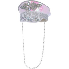 Smiffys Fever Deluxe Pearl Bride Captain's Hat with Sequins White with Chain