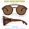 MUDIWRLO Polarized Round Steampunk Sunglasses with Leather Side Double Bridge