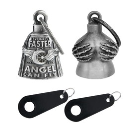 Motorcycle Bells for Bikers Guardian Angel Gremlin Bells for Motorcycle Rider Key Chain for Luck (Never Rider Faster Than Your Angel Can+Skeleton Hands)