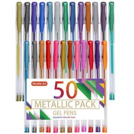 Shuttle Art 50-Piece Metallic Gel Pen Set with 25 Colour Gel Pens and 25 Refills, Gel Pen for Art Supplies, Colouring Books, Drawing, Colouring and Sketching