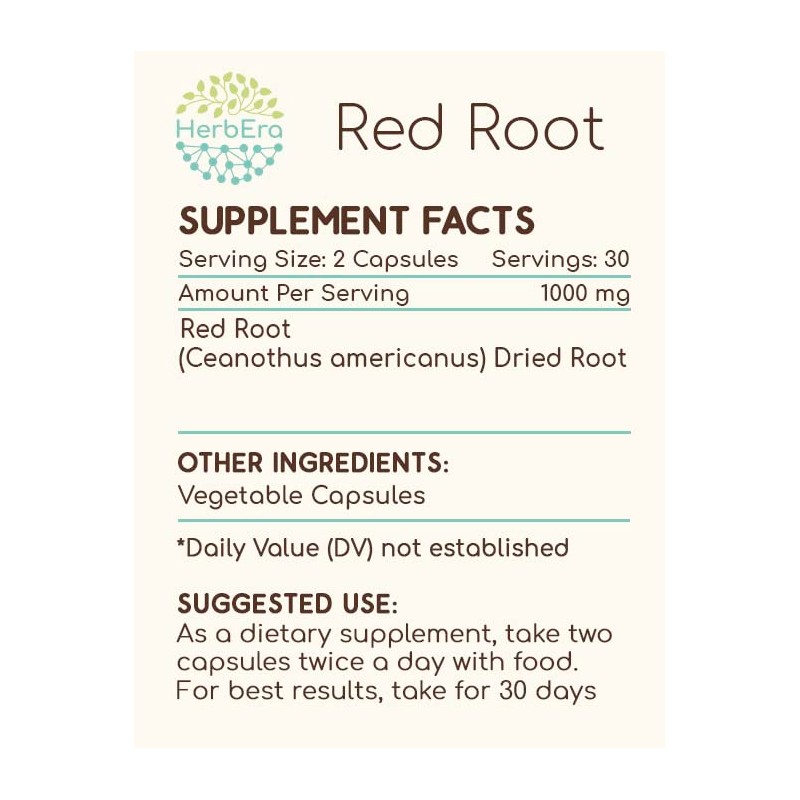 HerbEra Red Root 60 Capsules, 1000 mg, Wildcrafted Red Root