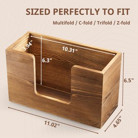 Paper Towel Dispenser Countertop, Burnt Wood Folded Paper Hand Towel Holder for Guest Bathroom, Commercial Tabletop Tissue Dispenser Tray for Multifold C-Fold, Z-Fold, Trifold, 10.31x3.94x6.3 Inches