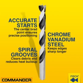 Fisch Brad Point Drill Bits (12mm x 151mm) - Premium Drill Bits for Soft, Hard, Veneered and Laminated Wood, MDF and Acrylic Glass - Beveled Edge for Fast, Easy Cutting - FSF-004127 - Made in Austria